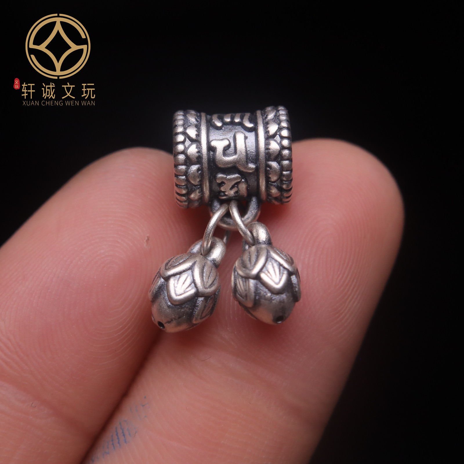 原创足银999六字真言桶珠顶腰珠隔珠菩提手串手工串珠diy文玩配饰