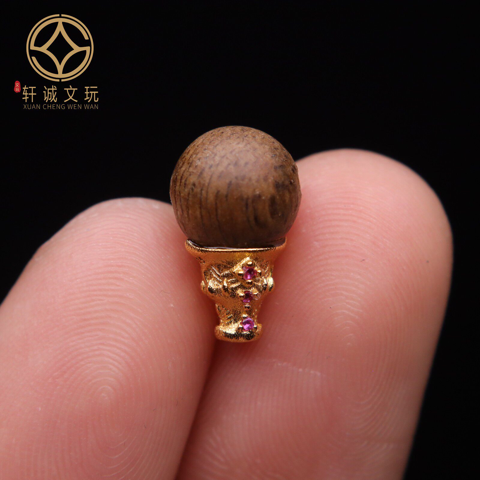 原创银镀金天然沉香木三通佛头散珠DIY文玩配饰手串配件隔珠饰品