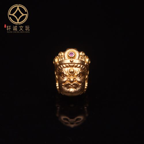 原创足银925银镀金大黑天黄财神顶腰珠隔珠手串串珠diy文玩配饰