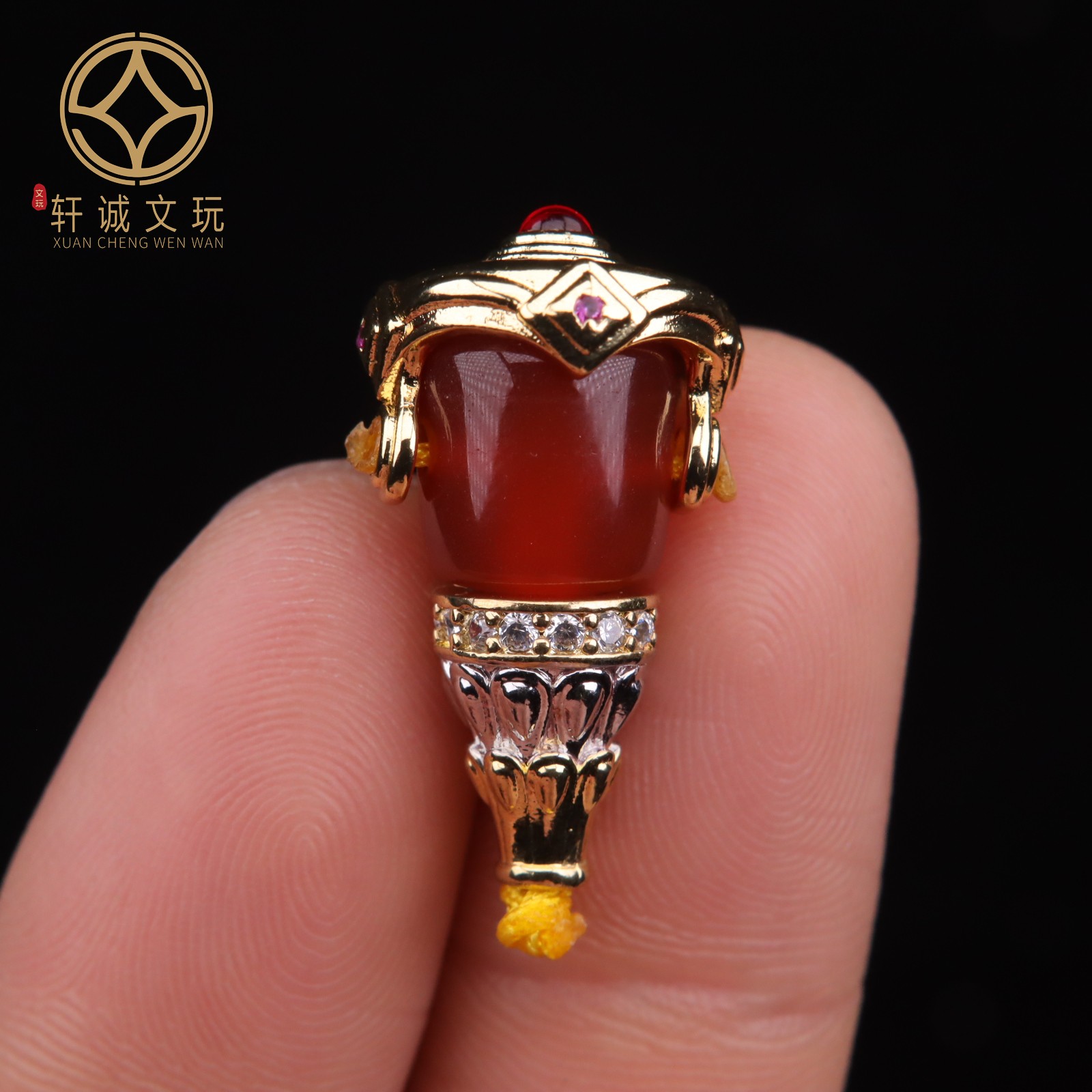 天然凉山满色玛瑙红藏式分体三通佛头散珠DIY配饰新品配件饰品