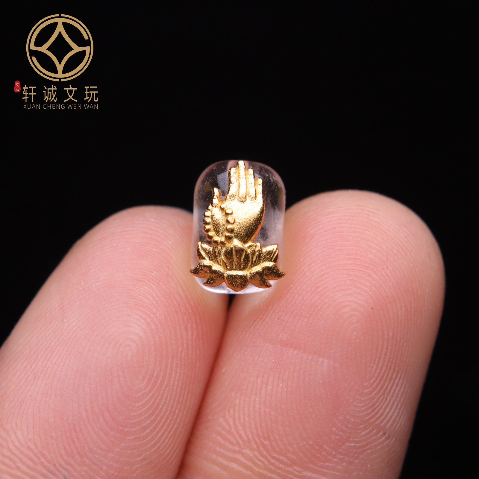 古法金银镀金天然水晶镶嵌五条佛手九尾桶珠散珠DIY文玩配件配珠