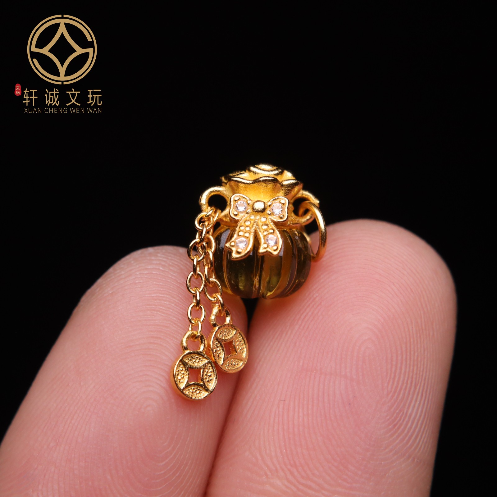 原创925银镀金蜜蜡金珀钱袋腰珠隔珠手工串珠编绳diy文玩配饰珠