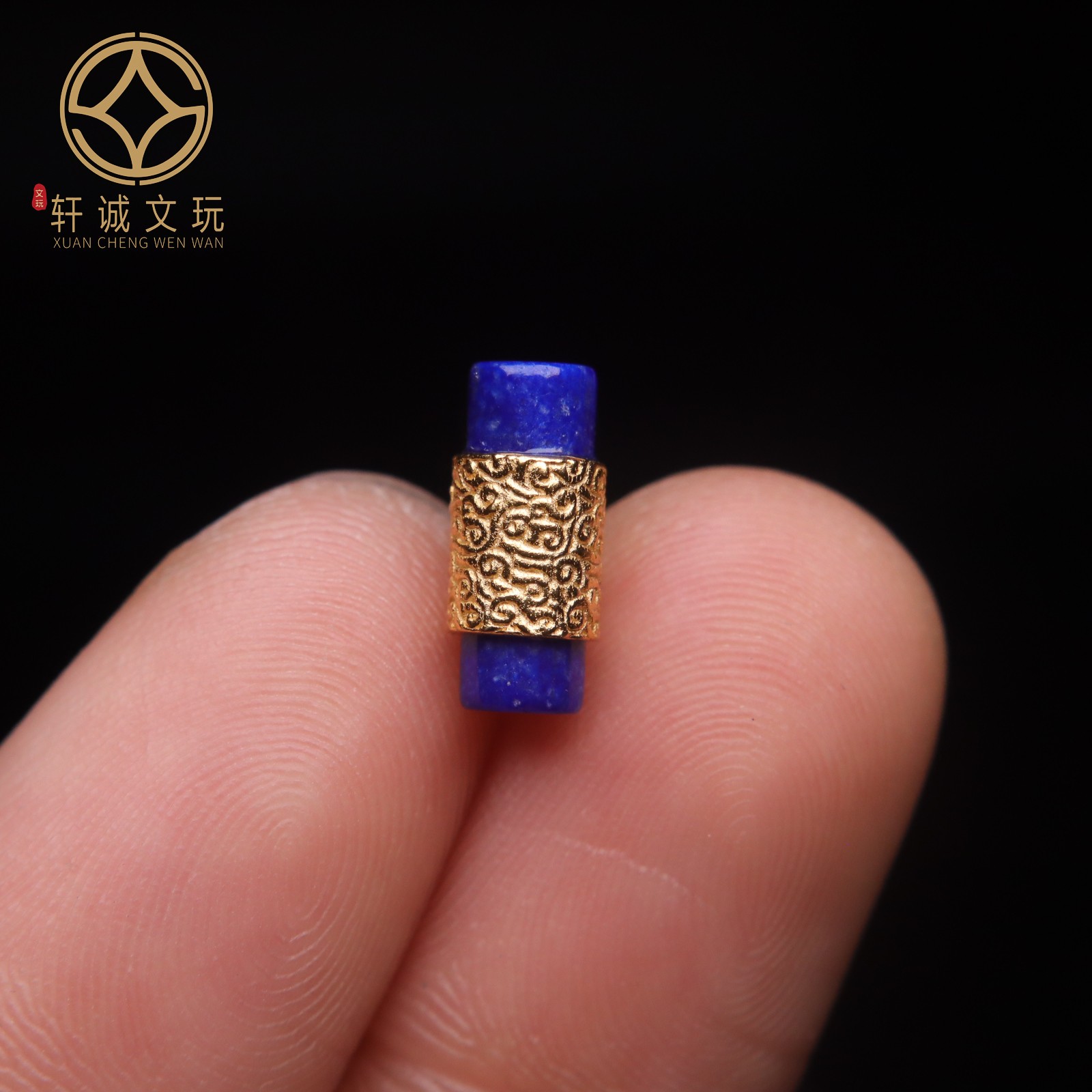 原创银镀金镶嵌天然青金石桶珠隔珠散珠手串diy文玩配件配饰