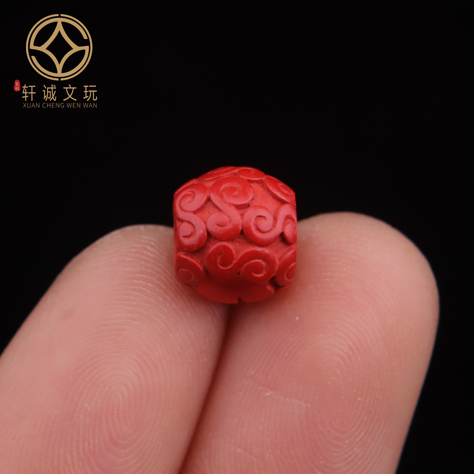 原矿朱砂大孔道如意云纹三通佛头散珠配珠手串链文玩diy配件配饰