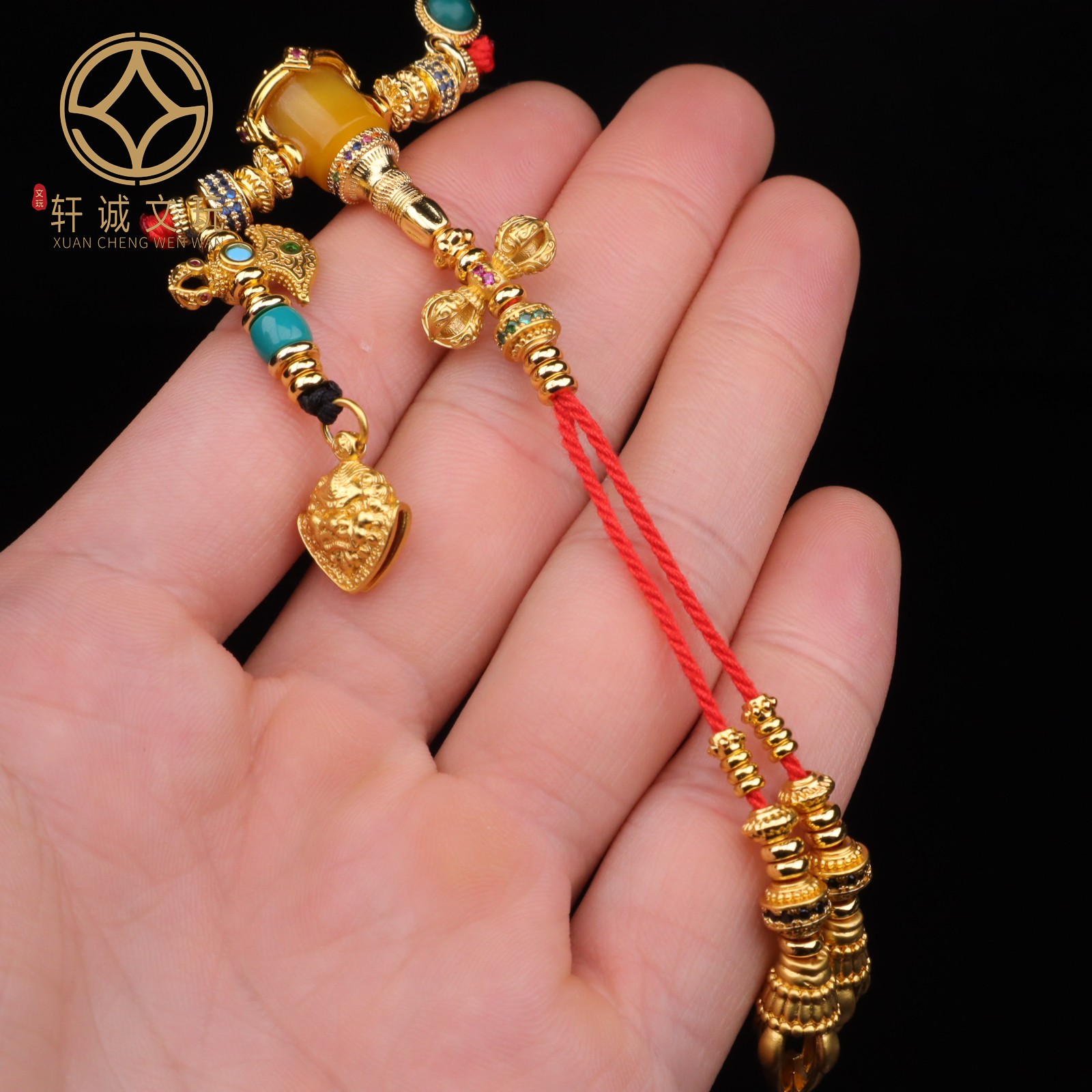 天然黄玛瑙藏式金色古法金三通套装组合佛头菩提108长串配饰配件