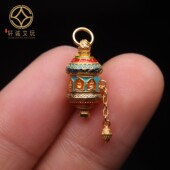 原创足银925银镀金彩绘佛一念无相佛转经桶珠可旋转diy文玩配饰