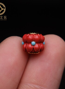 原创银镀金镶嵌天然朱砂镶嵌莲花散珠手链背云文玩手串DIY配饰件