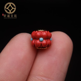 原创银镀金镶嵌天然朱砂镶嵌莲花散珠手链背云文玩手串DIY配饰件