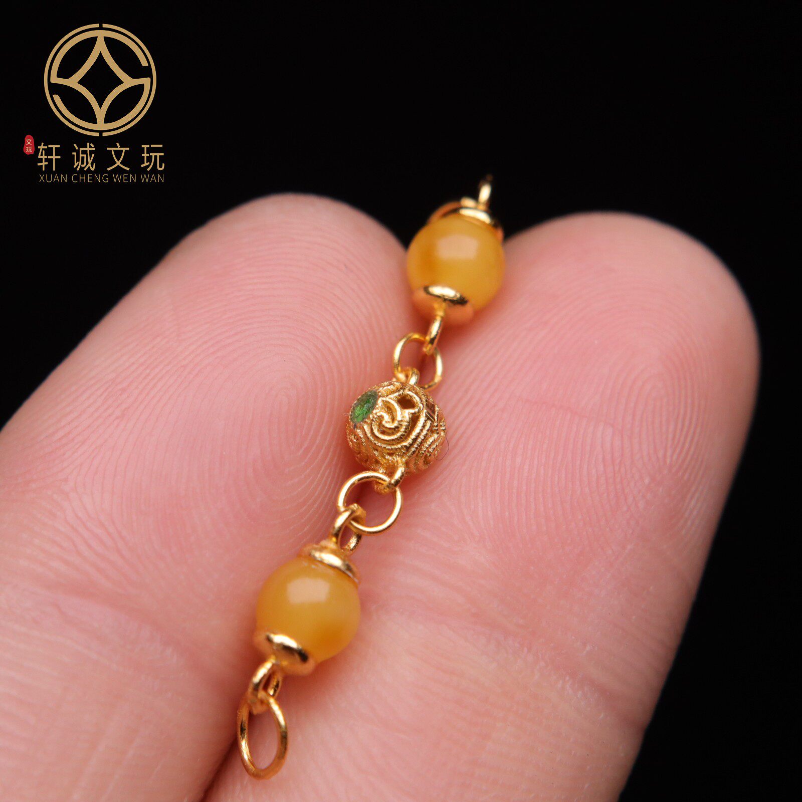 S925纯银镀金镶钻蜜蜡吊坠莲花马鞍桶珠包金配件diy手链配珠配饰