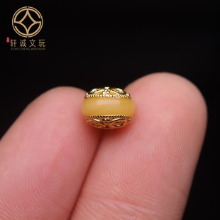 原创银镀金镶嵌天然琥珀蜜蜡桶珠隔珠散珠手串diy文玩配件配饰