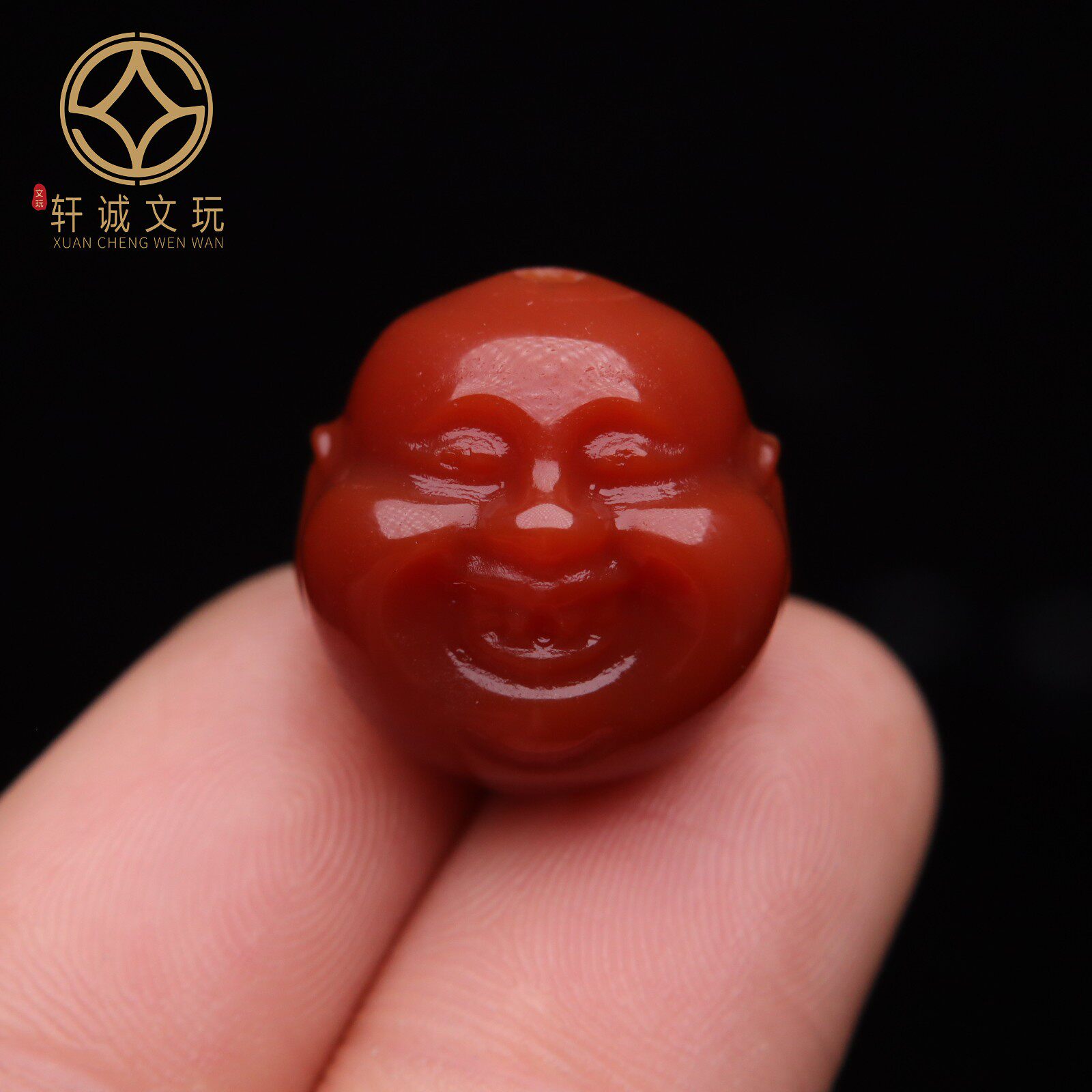 保真天然满肉满色南红弥勒佛头玛瑙散珠DIY配饰文玩配件饰品配珠