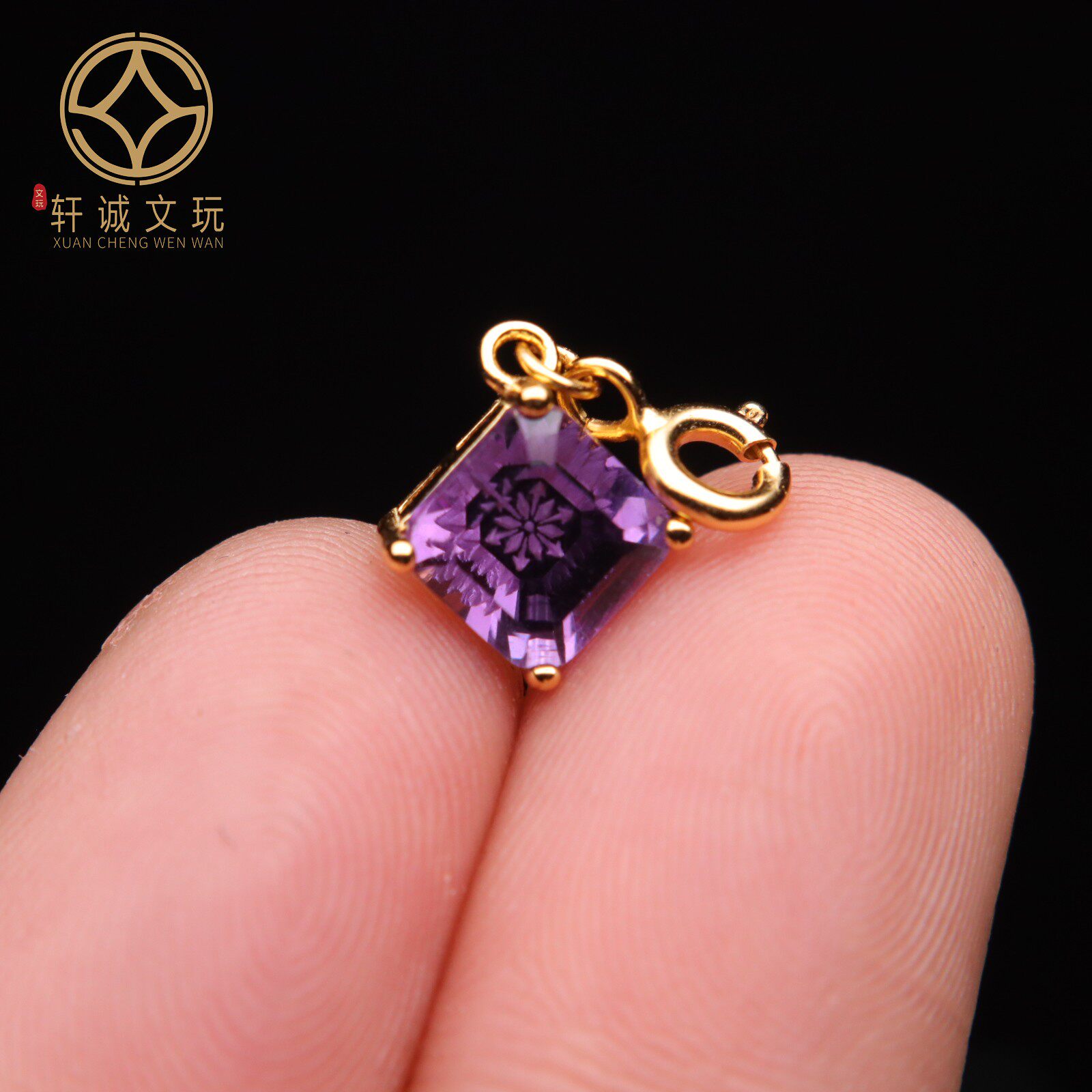 原创925银镀金雪花天然紫水晶白水晶方吊坠散珠DIY文玩配件配珠