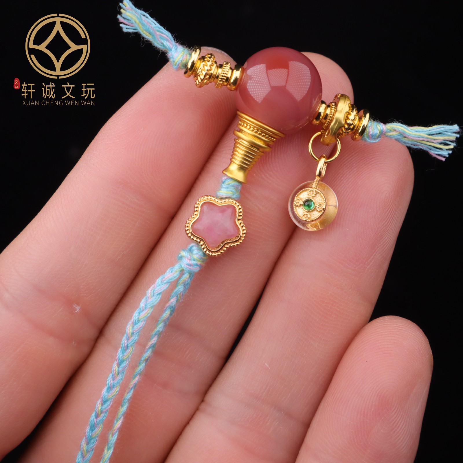 12.2MM三通粉玛瑙古法金天然套装组合佛头108长串配饰配件饰品