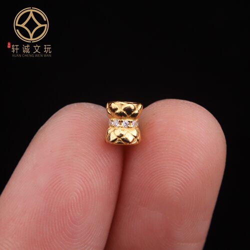原创925银镀金镶白钻龙纹莲花桶珠手串手链diy文玩108配件配饰