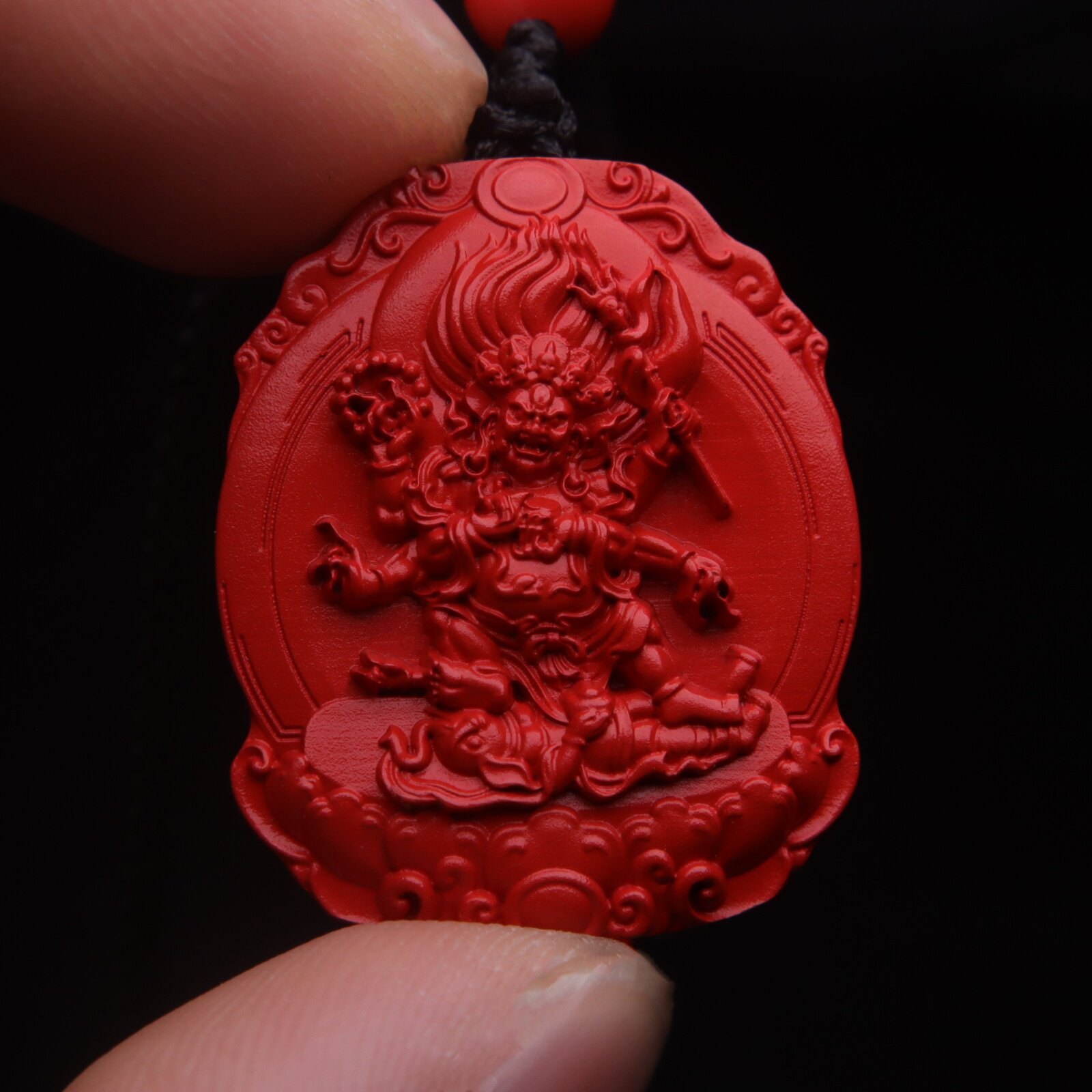 正品保真天然朱砂红砂大黑天黄财神牌子金刚杵吊坠挂件文玩配饰件