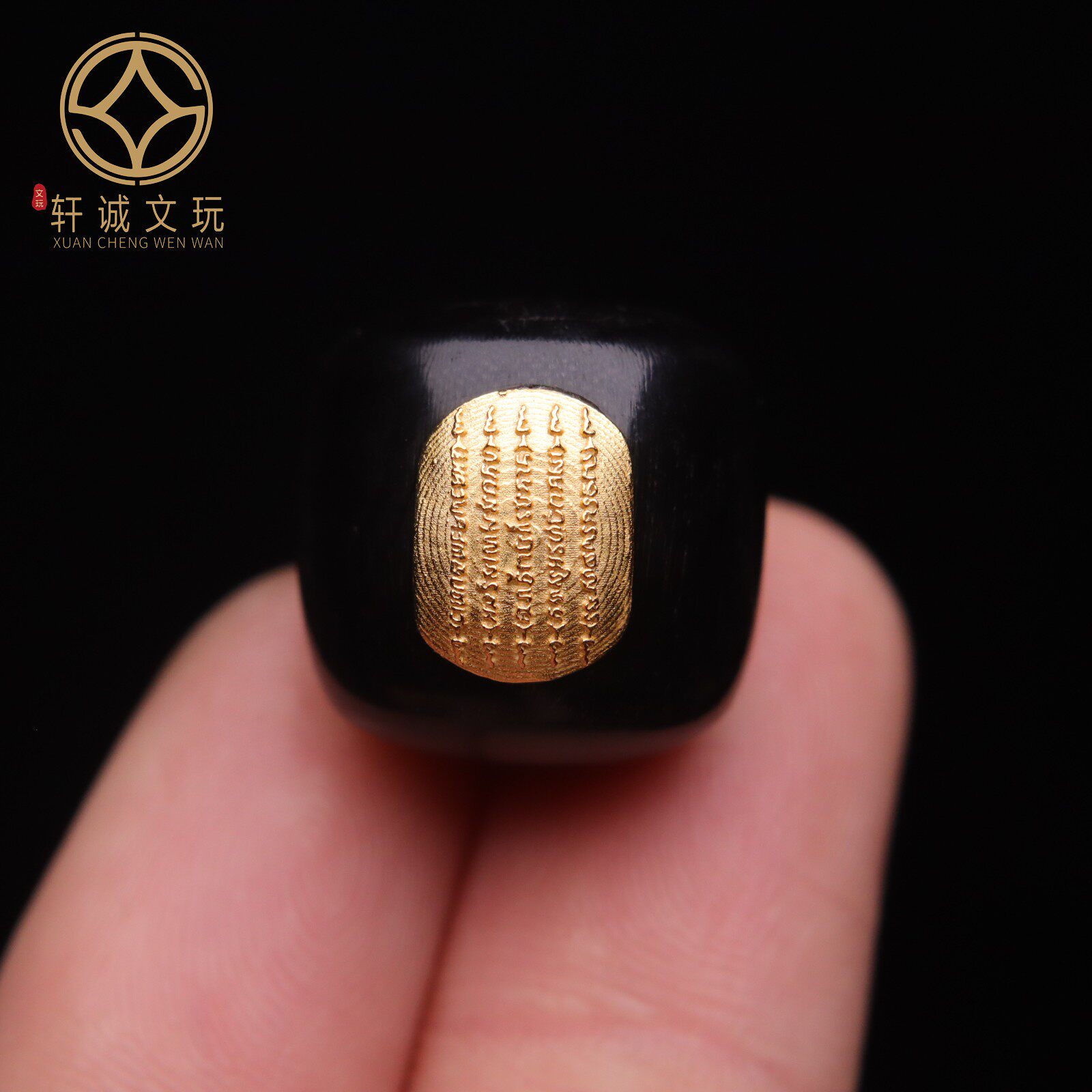 原创S925银镀金天然牛角黑檀木镶嵌五条经文老型桶珠散珠DIY配饰