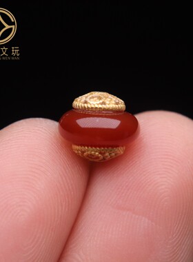 原创925银镀金南红玛瑙飞碟隔珠灯笼珠隔珠串珠diy文玩配饰配珠
