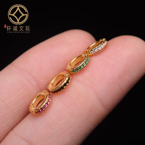 原创足银925银镀金镶钻隔片隔珠手串手链diy108文玩配珠配饰