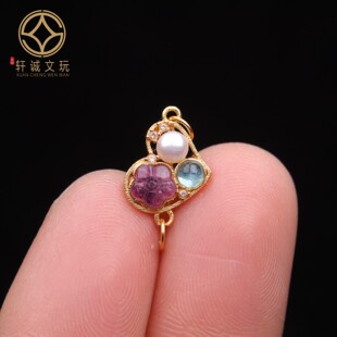 原创银镀金镶嵌天然碧玺珍珠桶珠隔珠散珠手串diy文玩配配饰吊坠