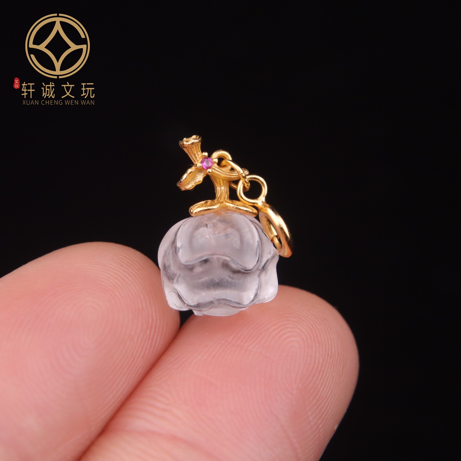 10MM白水晶莲花S925纯银镀金镶嵌莲子桶珠隔珠配件配珠手串配饰