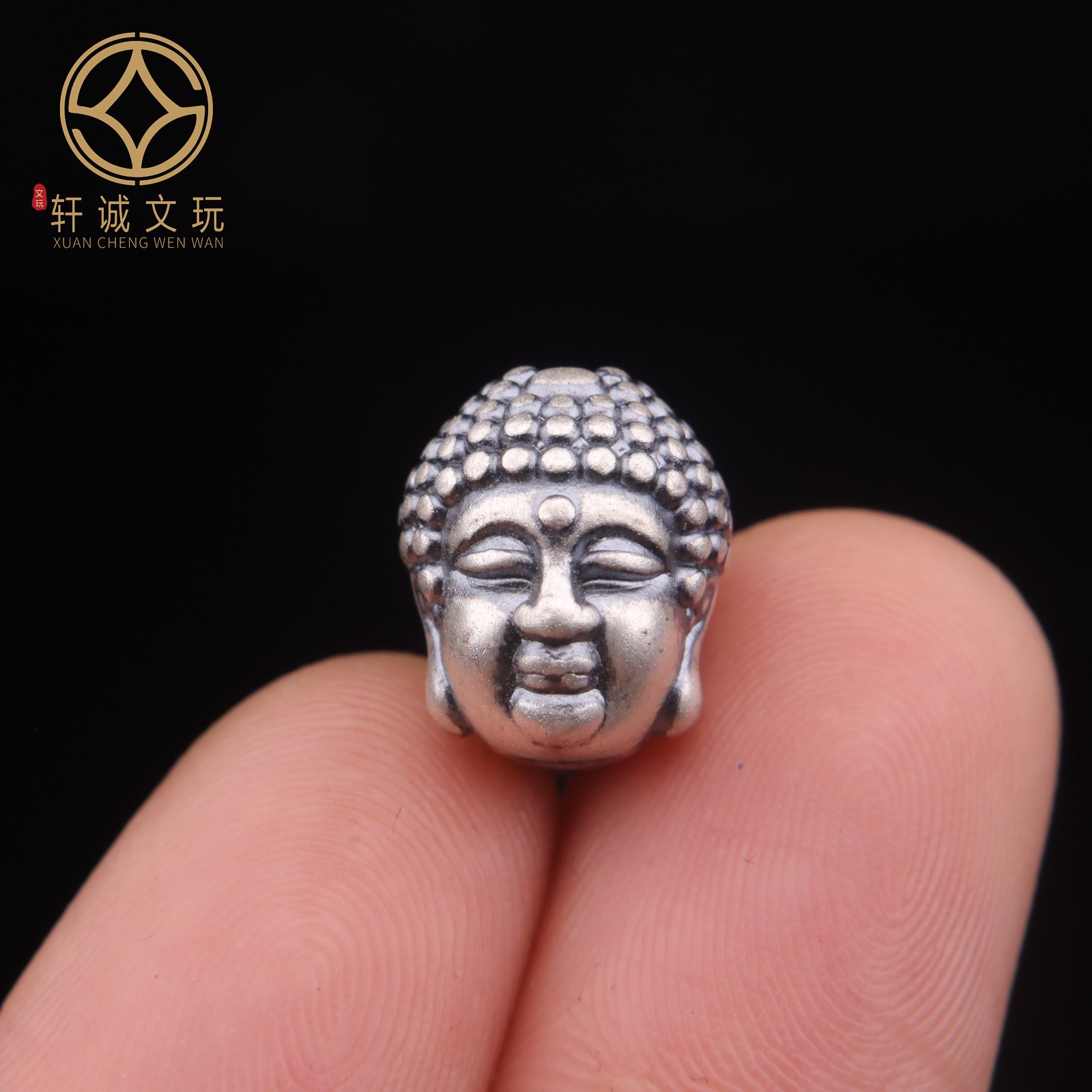 999足银纯银双面如来佛头吊坠侧挂配件金刚手串配珠银饰手串配饰