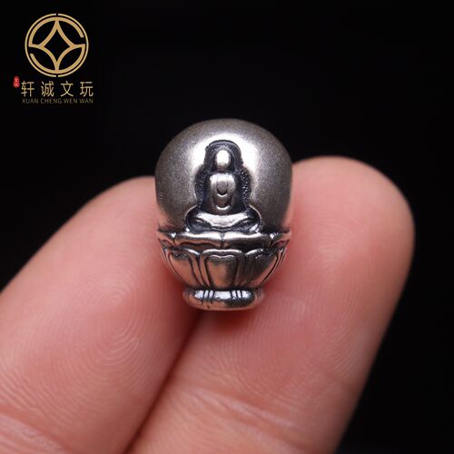 999纯银足银无相佛三通佛头手串diy配件金刚菩提文玩散珠配珠配饰