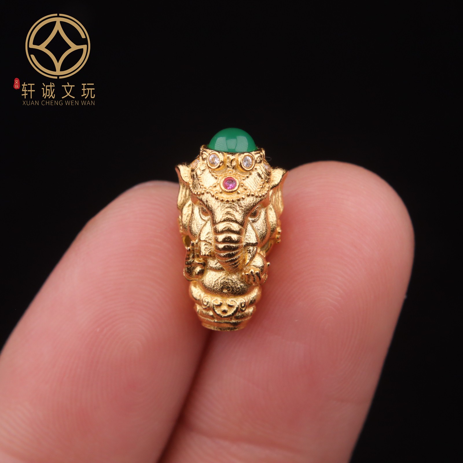 8.6MM象神三通S925银镀金天然佛头桶珠DIY配饰手串手链饰配件