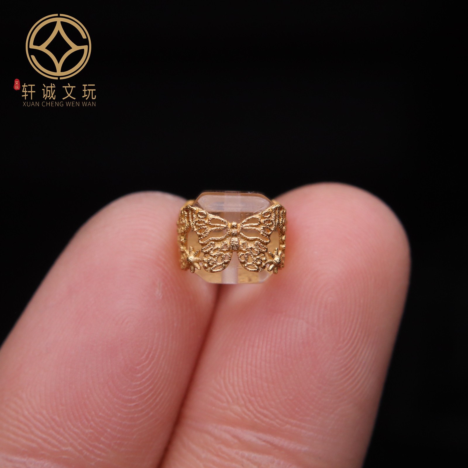 S925纯银镀金镶嵌白水晶蝴蝶切面方珠配件配珠桶珠配饰饰品