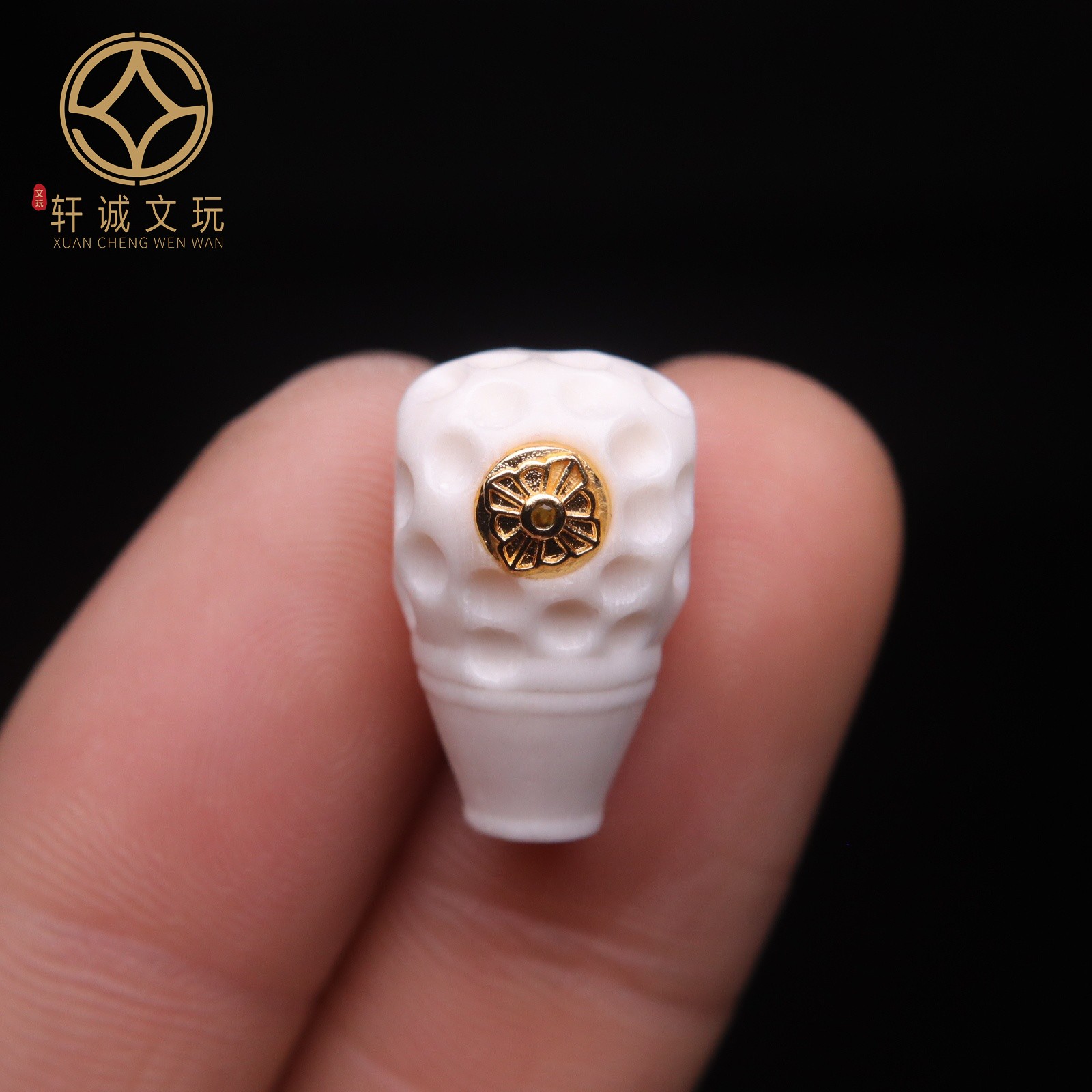 原创手工雕刻鹿角镶嵌根付象牙果三通佛头手串长串diy文玩配饰件