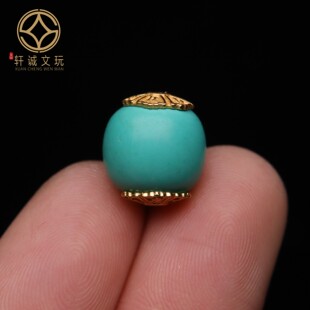 原创S925银镀金六字真言优化绿松石老型桶珠蒙松散珠108diy配饰