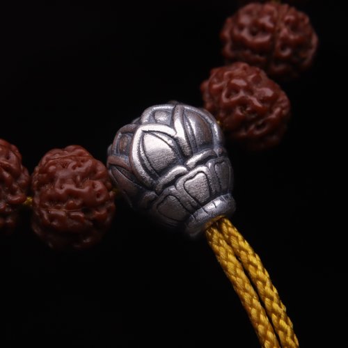 原创足银999莲花三通佛头金刚星月菩提手串长串手持diy文玩配饰