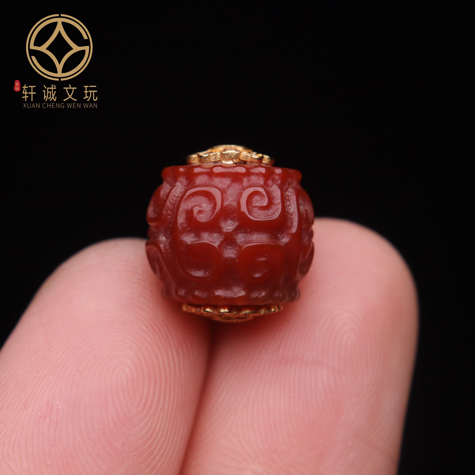 原创925银镀金玛瑙南红镶嵌回纹鼓珠桶珠隔珠串珠diy文玩配饰珠