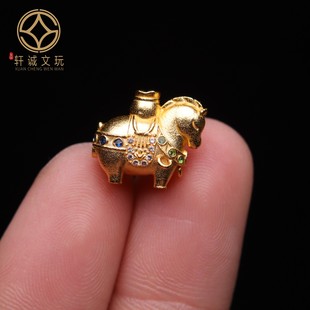 新年新春原创925银镀金镂空马年马到成功吊坠DIY配饰文玩手串配件