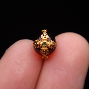 原创银镀金镶嵌天然琥珀血珀蜜蜡金刚杵圆珠散珠手串diy文玩配件