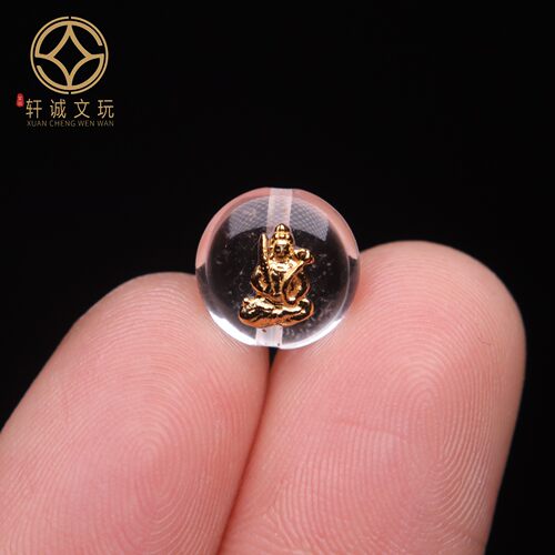 原创纯银925镀金白水晶大鹏鸟观音圆珠桶珠隔珠串珠diy文玩配饰件