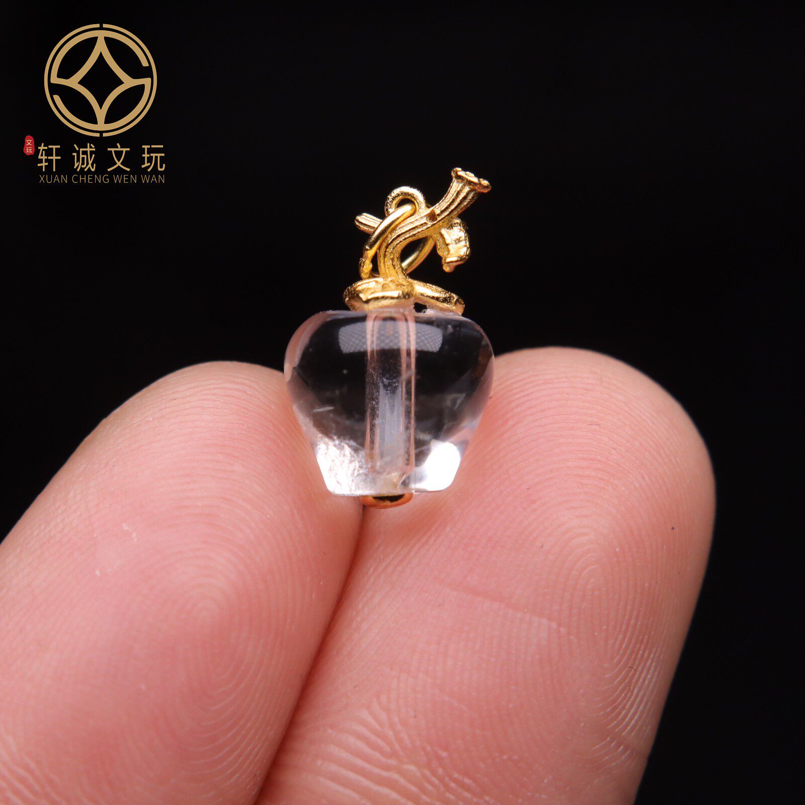 原创足银925银镀金镶嵌水晶苹果顶腰珠手串diy文玩配饰配件吊坠
