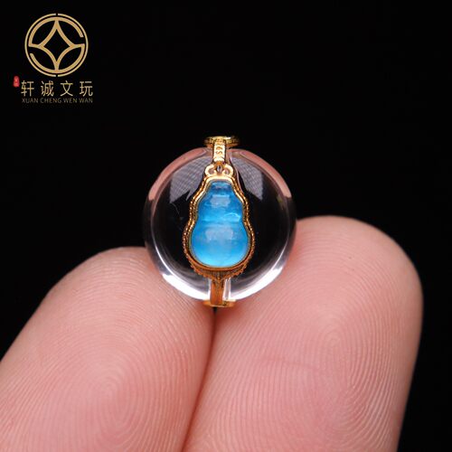 S925纯银镀金蓝托帕石葫芦镶嵌白水晶配件配珠桶珠配饰饰品