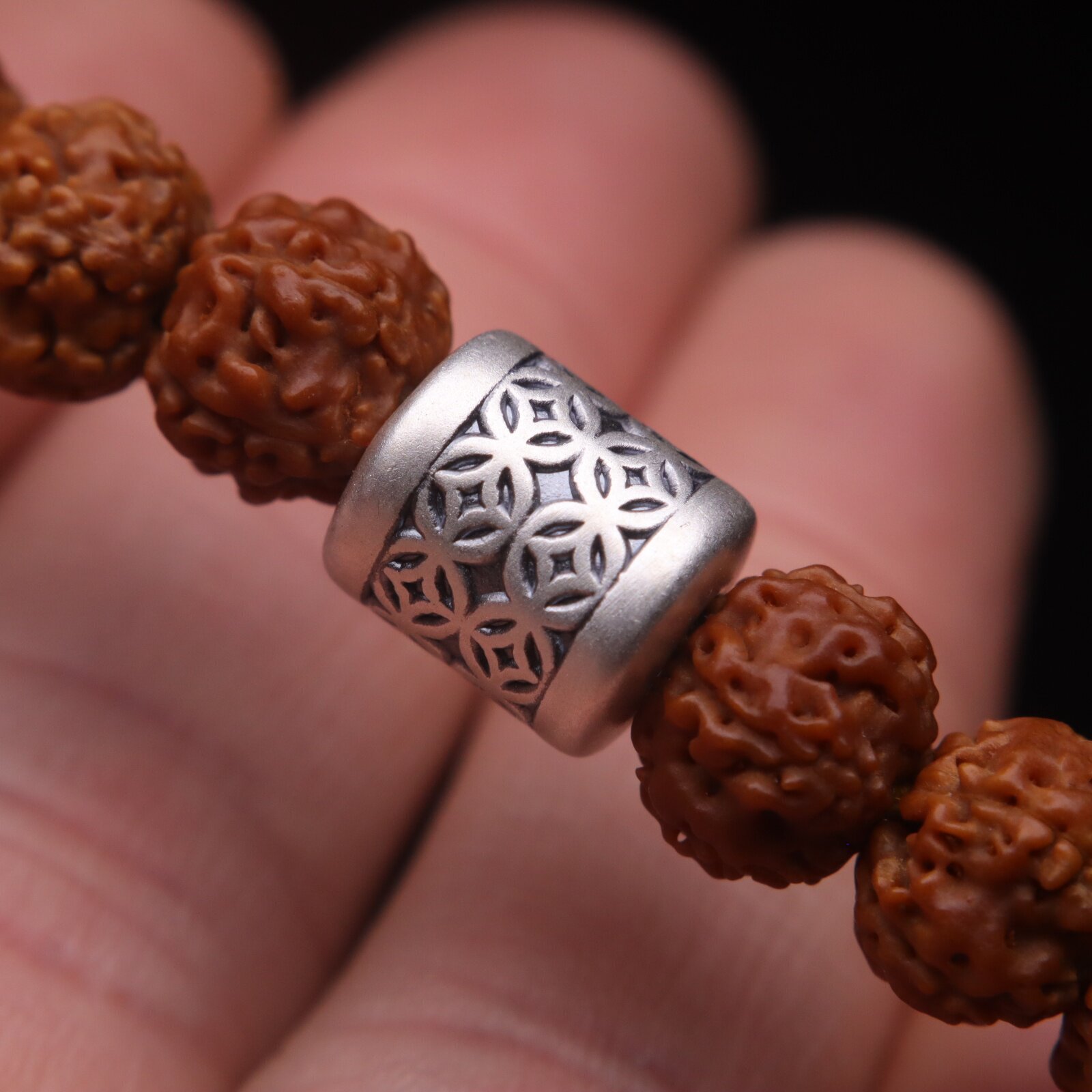 原创999足银招财铜钱老型桶珠隔珠diy银饰纯银文玩配饰配件配散珠