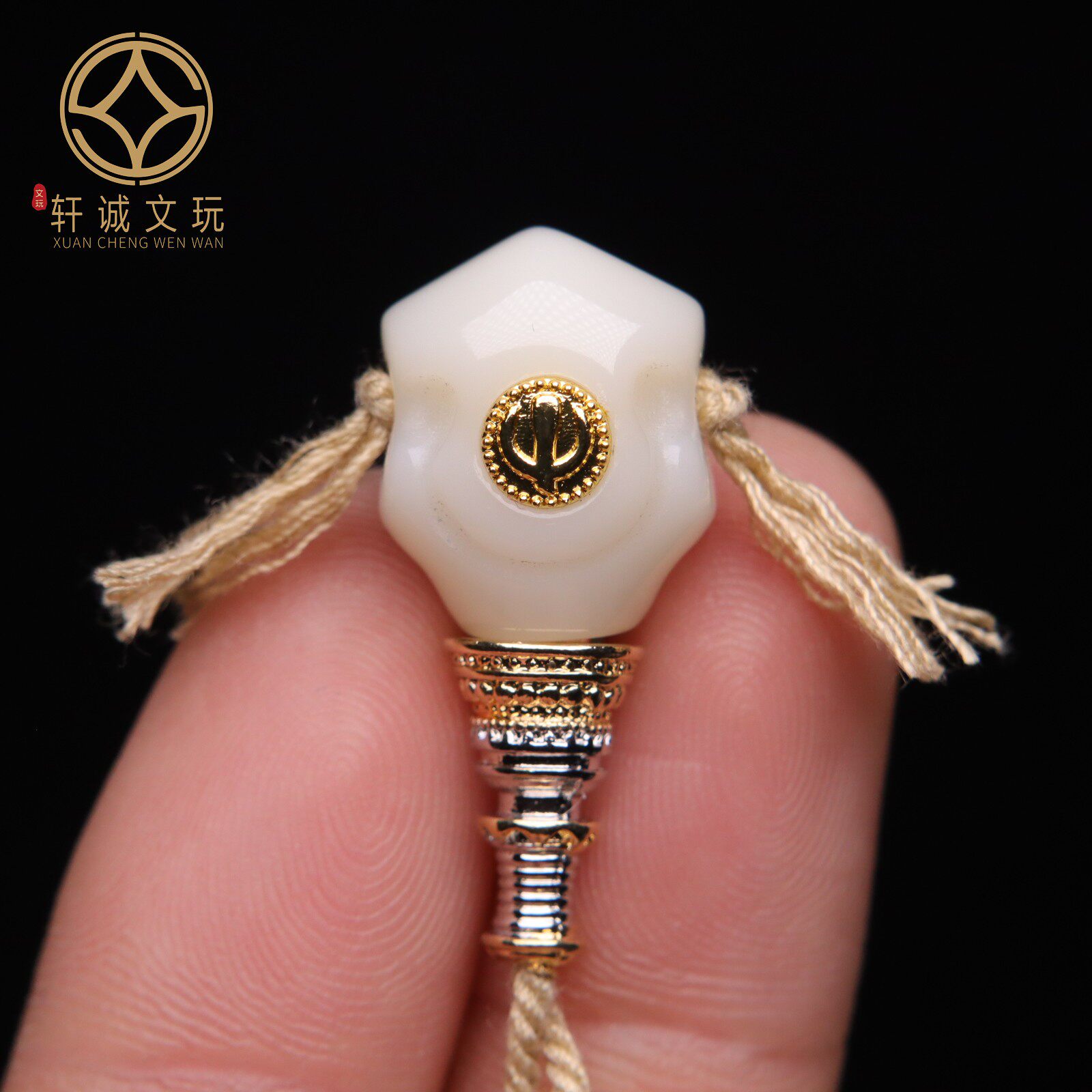原创白琉璃古法金精工分体镶嵌奶嘴三通佛头手串108diy配饰配件