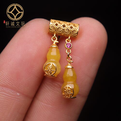 原创银镀金镶嵌天然琥珀蜜蜡桶珠隔珠散珠手串diy文玩配件配珠