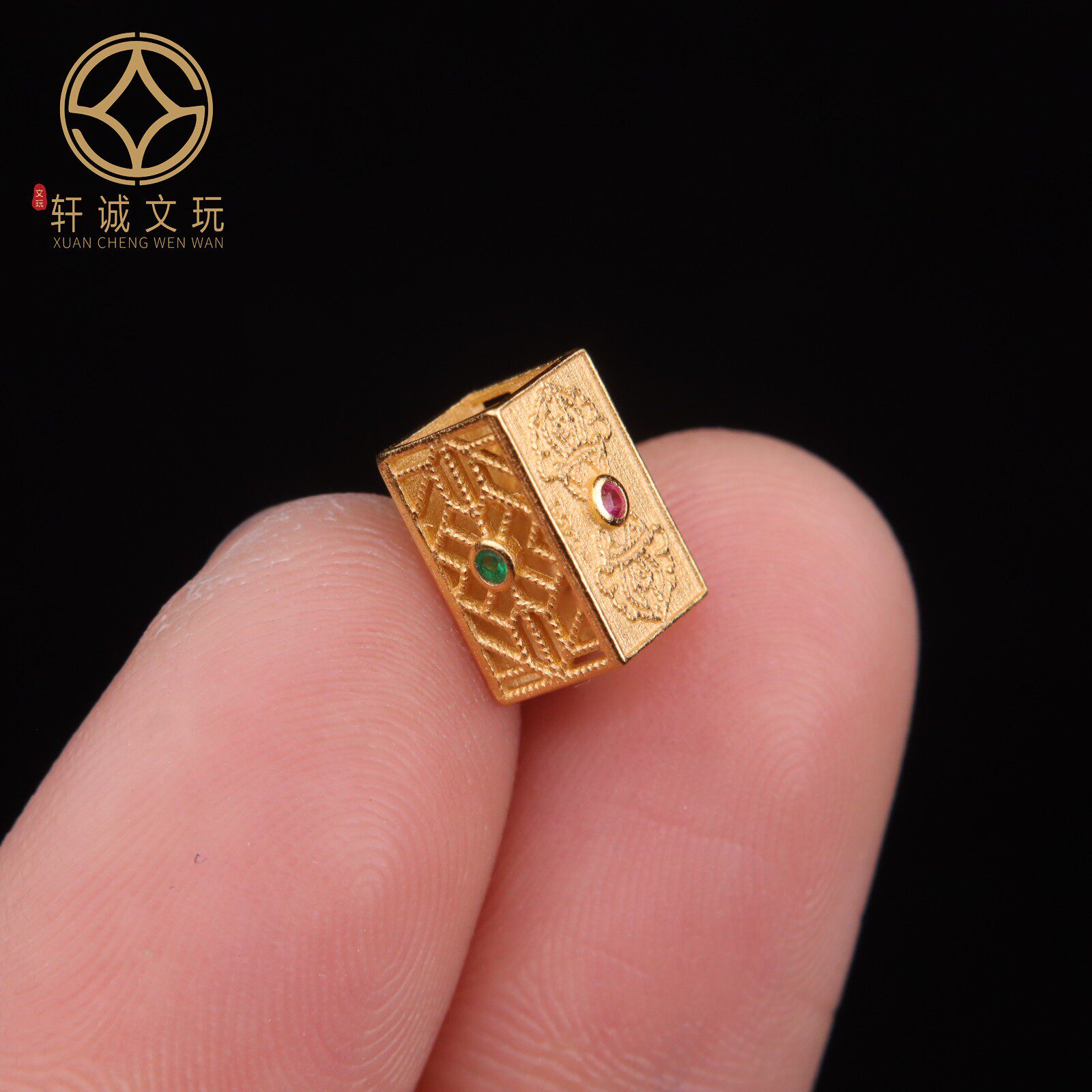 原创925银镀金大孔镶钻金刚杵桶珠隔珠手串diy文玩配件配饰配珠