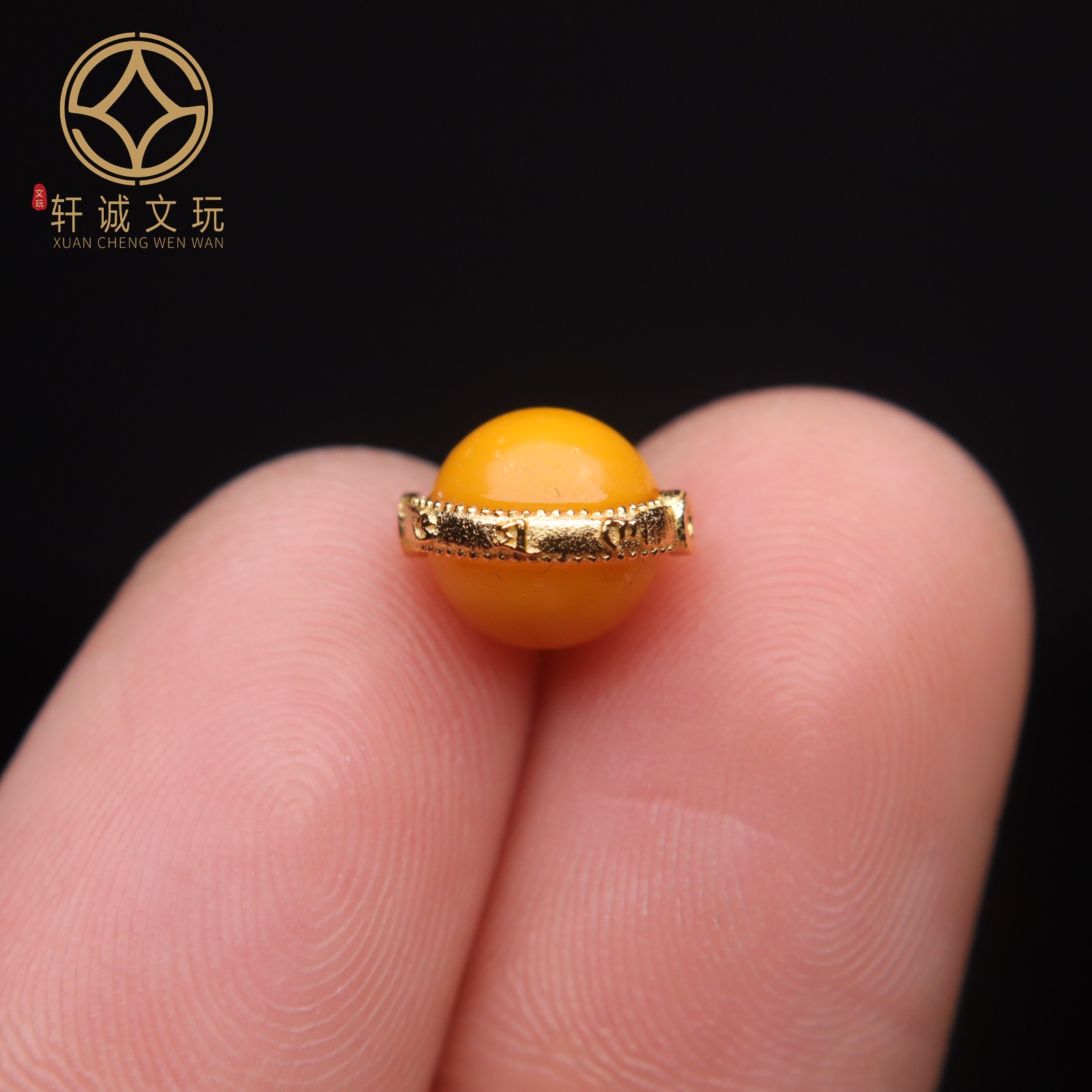 原创银镀金镶嵌天然琥珀蜜蜡圆珠散珠手串diy文玩配件配饰