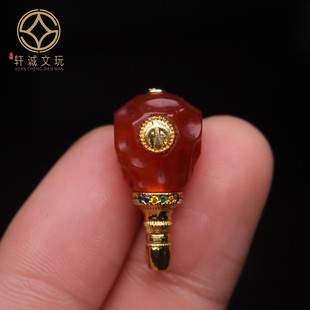 古法金镶嵌天然满肉满色南红玛瑙分体三通佛头散珠DIY配饰配件