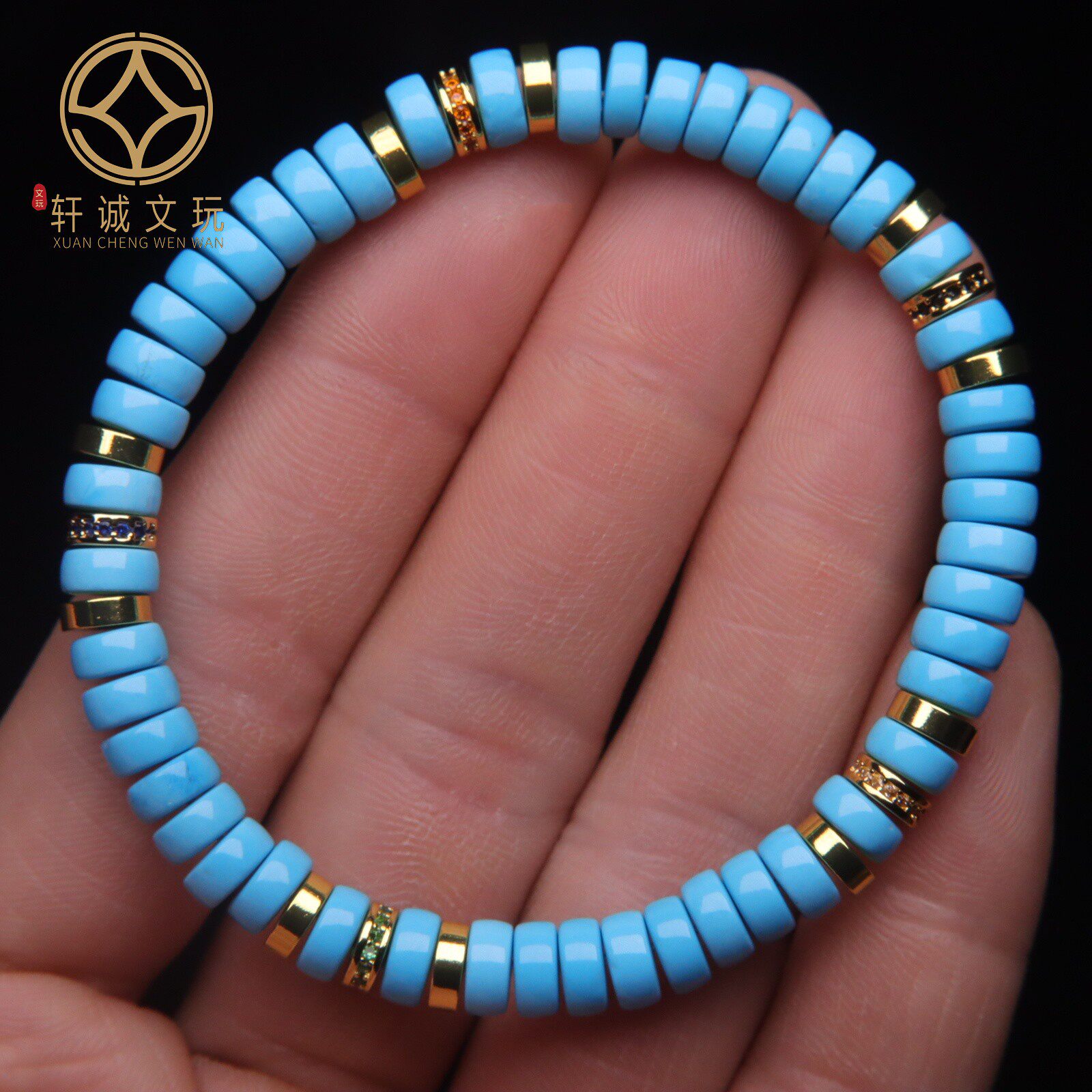 优化高瓷绿松石古法金隔片隔珠蒙松散珠手串手持108diy配饰手链