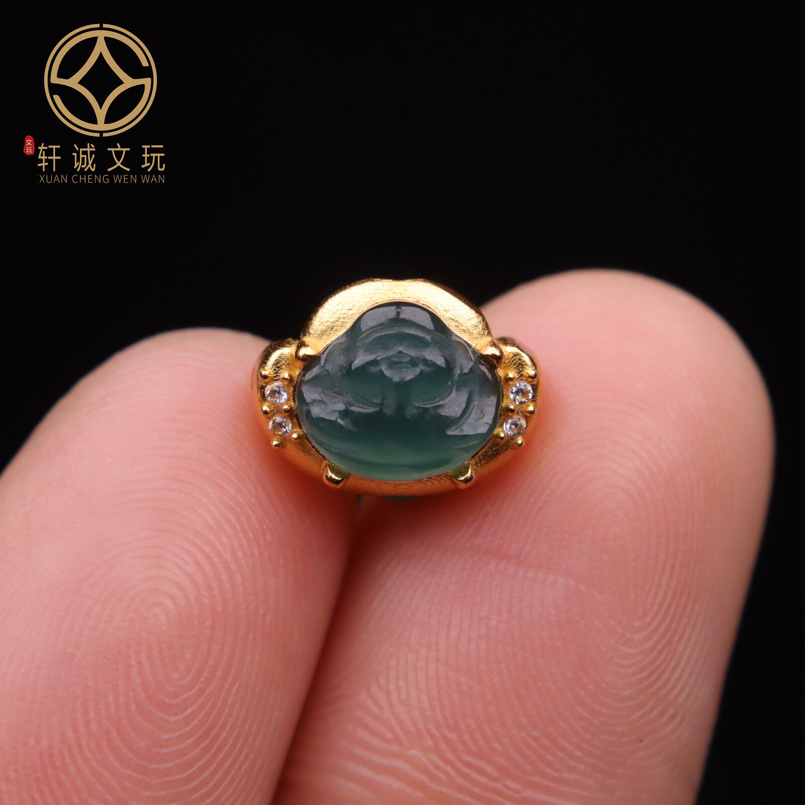 天然翡翠金S925纯银佛公佛镀金镶嵌diy配件手工串珠材料配饰配件
