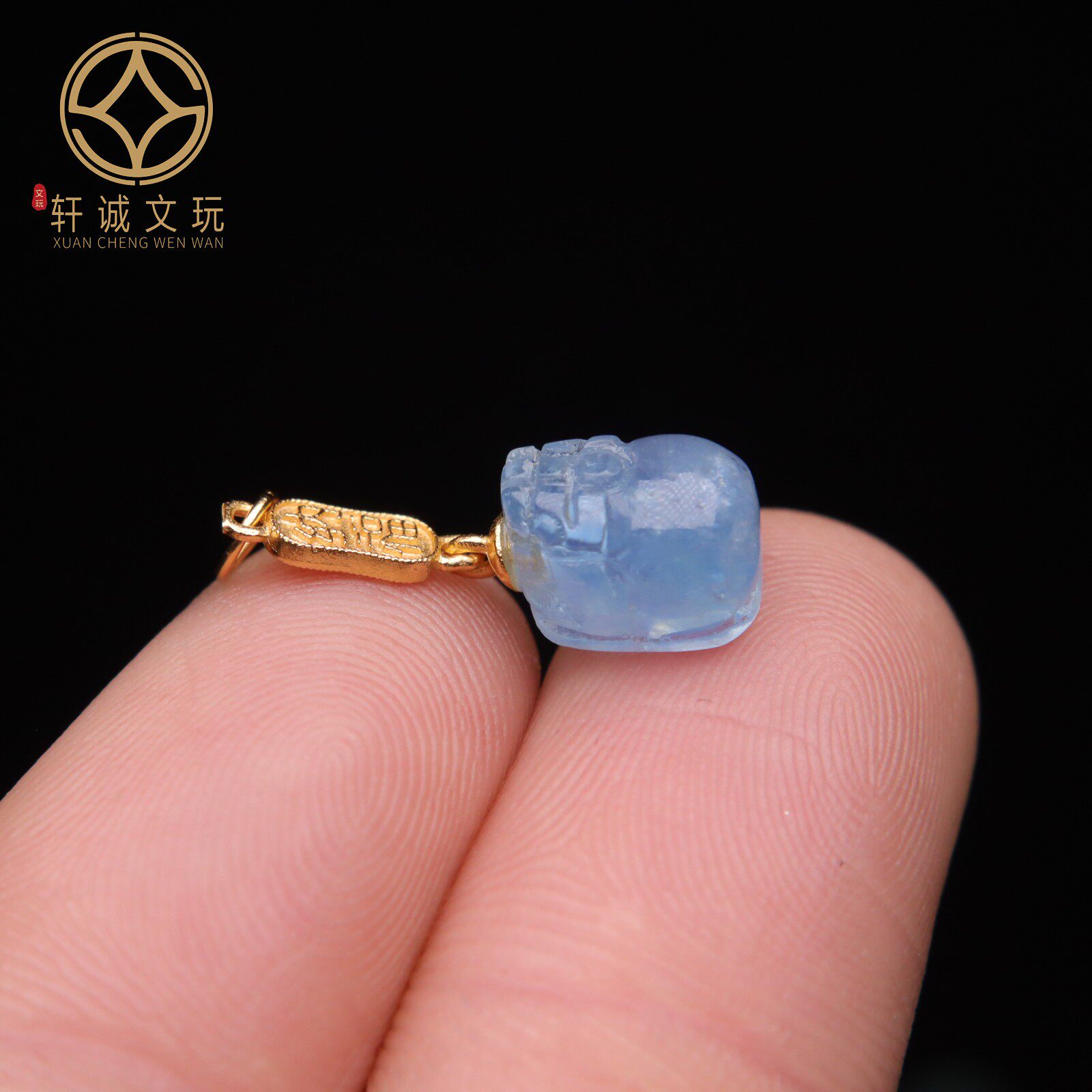 原创S925纯银镀金镶嵌海蓝宝貔貅吊坠桶珠隔珠配件配珠桶珠配饰