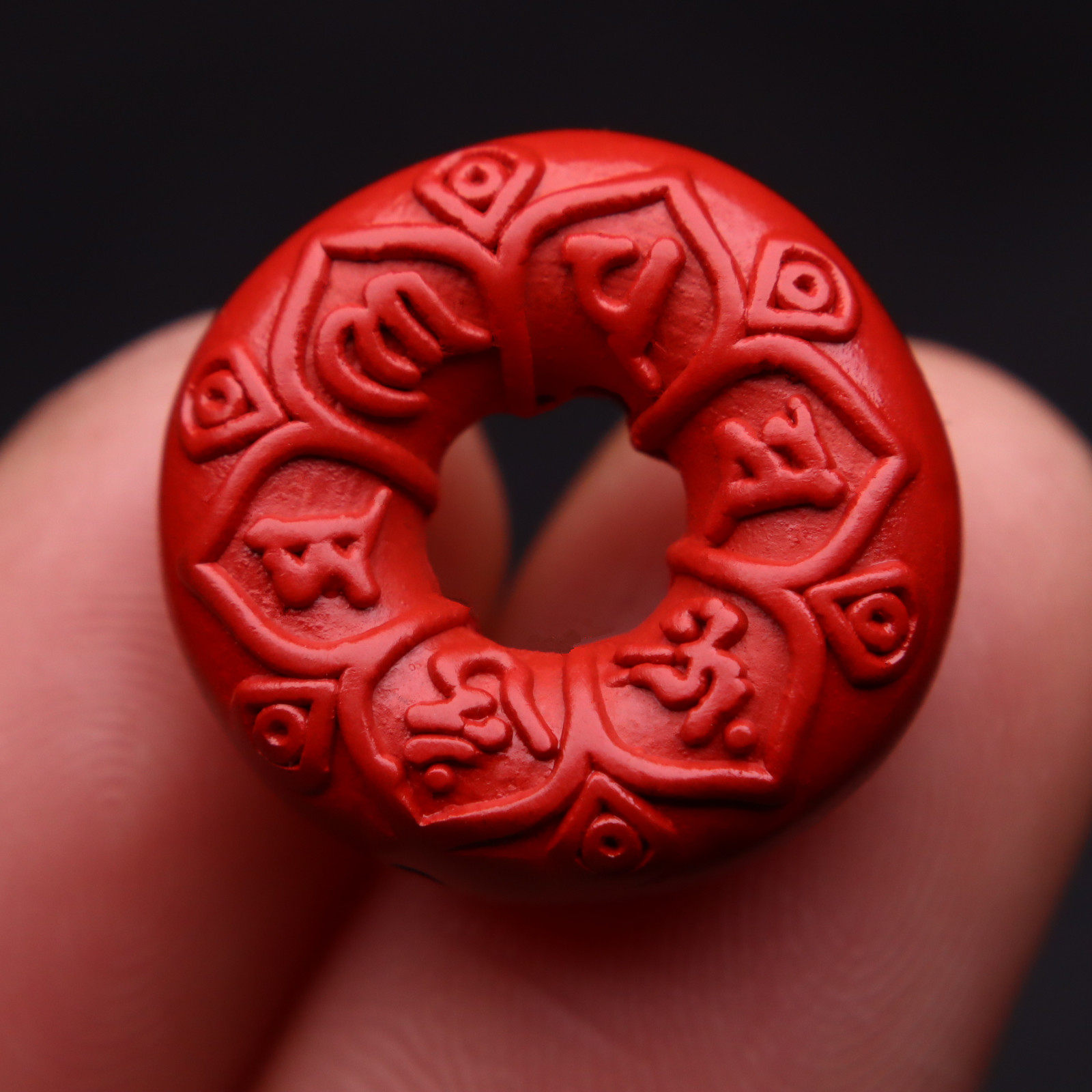 天然原矿帝王朱砂六字真言平安扣吊坠挂件项链小配件配饰手链饰品