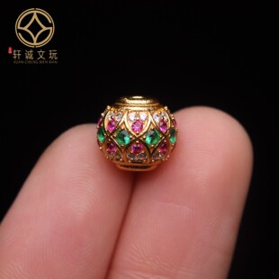 原创925银镀金莲花镶钻圆珠腰珠隔珠手工串珠编绳diy文玩配饰珠