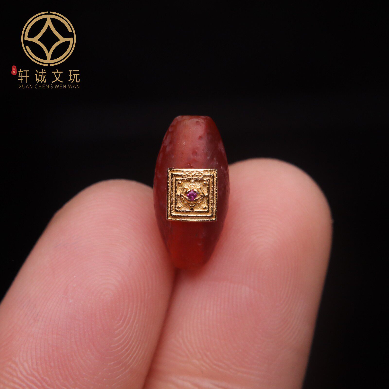 原创S925银镀金镶南红玛瑙桶珠diy文玩佛珠手串手链文玩配件配珠