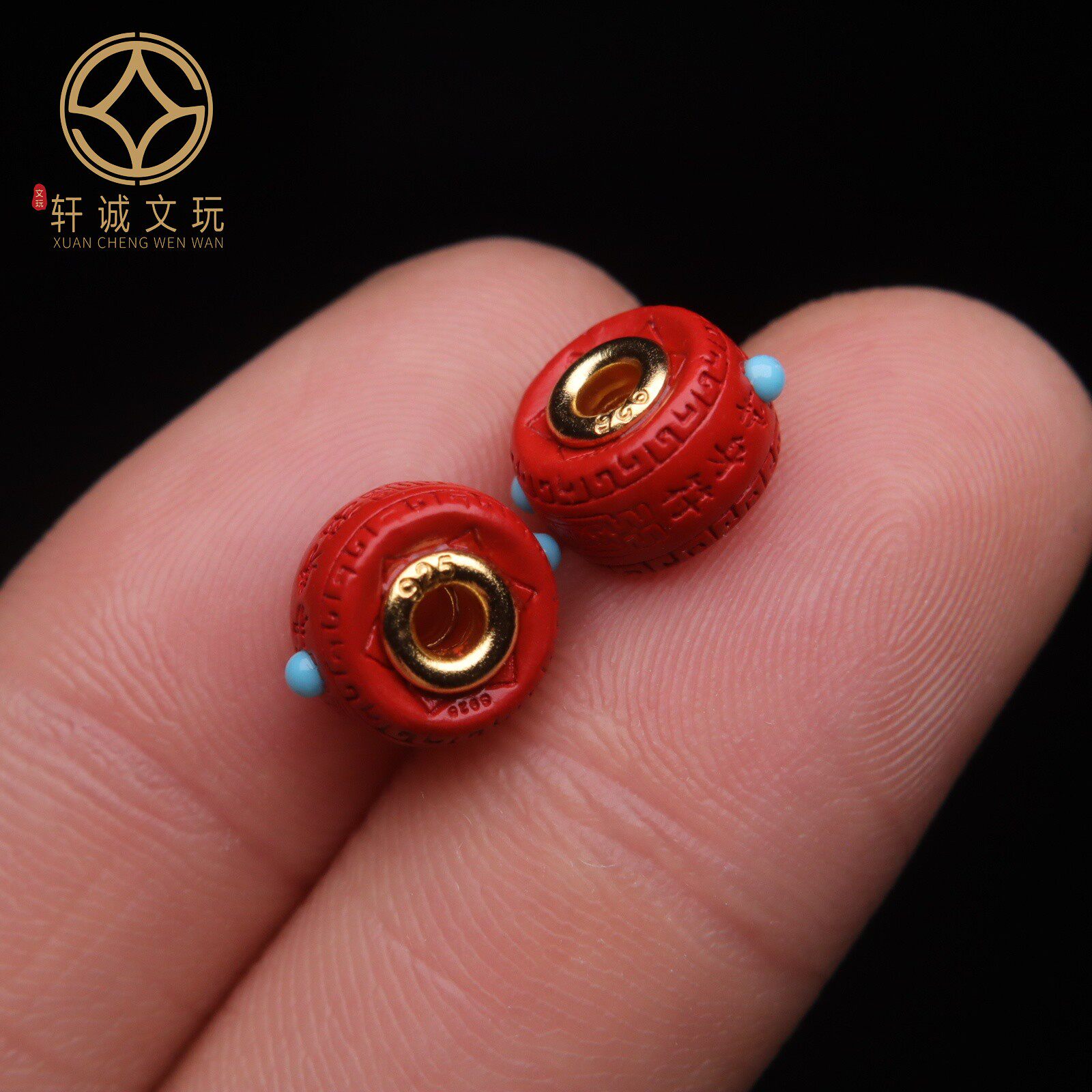 原创s925银镀金镶嵌朱砂帝王砂六瓣莲花护身符隔片圈散珠手串配饰